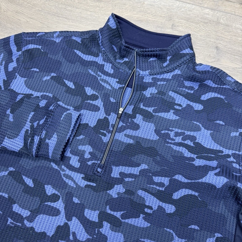 Straight Down Golf Blue Camo 1/4 Zip Pullover Sz XL Sleeve Logo Golf Causal Prep